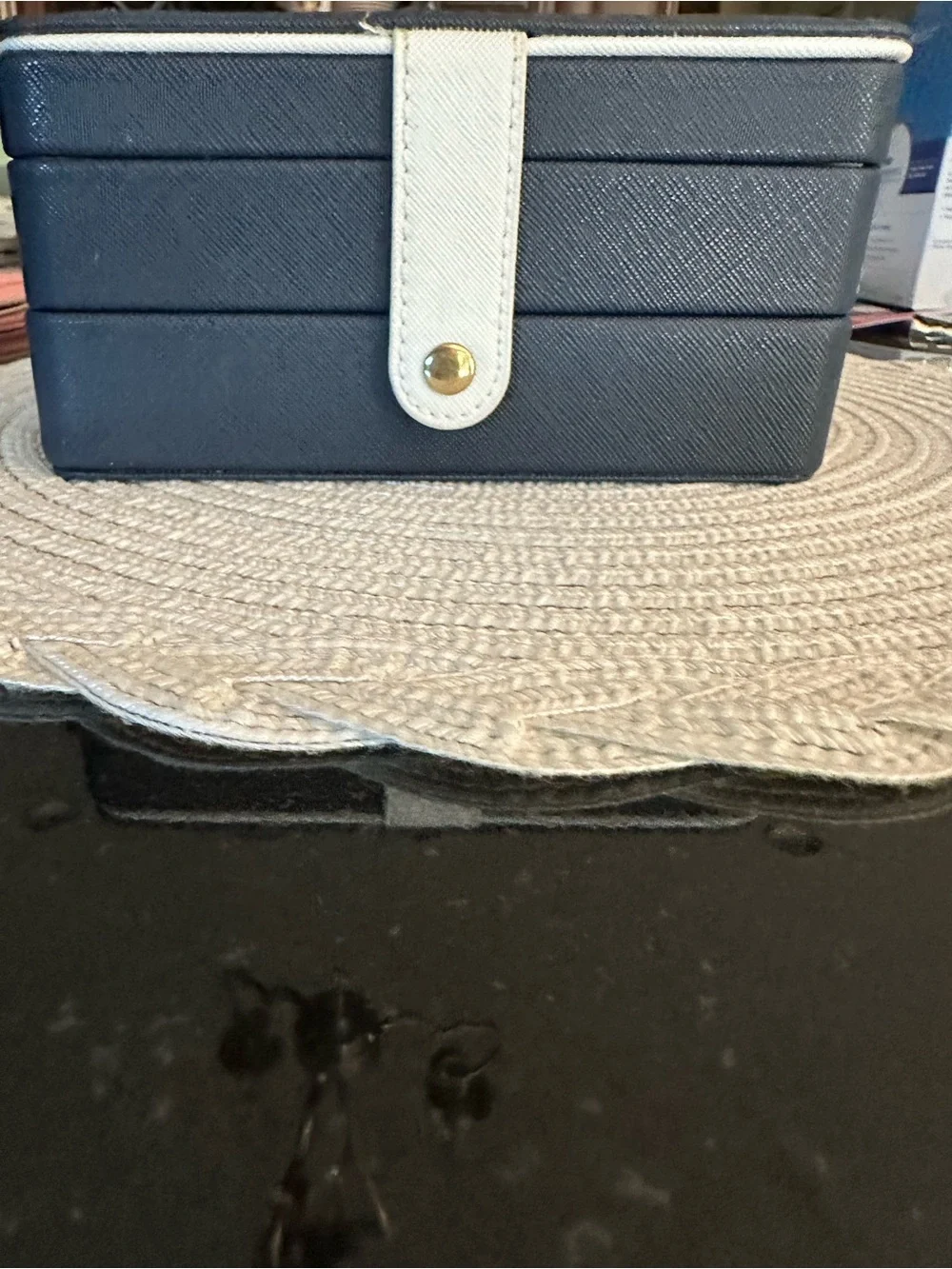 ⭐️NWOT⭐️ Navy Travel Jewelry Box with White Snap Strap